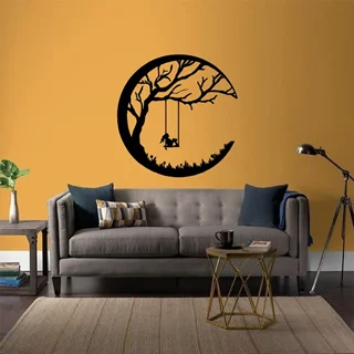 استیکر چوبی دختر تاب باز روی ماه FD4104