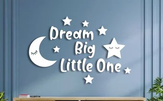 استیکر چوبی اتاق کودک طرح ماه و ستاره dream big little one