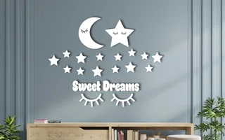 استیکر چوبی اتاق کودک طرح ماه و ستاره Sweeet Dreams