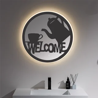 آیینه دیواری چراغدار قهوه welcome